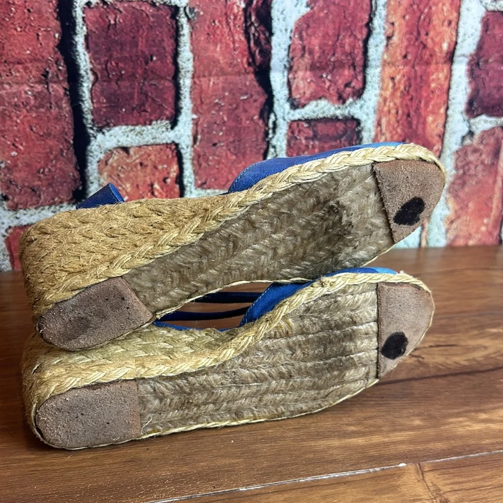 Ralph Lauren Cala Espadrille Sandals Wedge Blue Multi Striped size 8 S